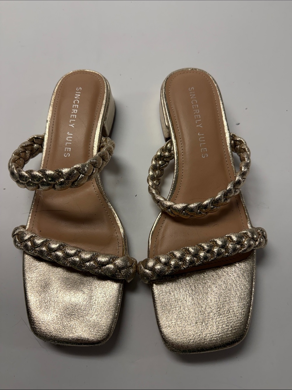 Sincerely Jules Metallic Gold Braided Slide Sandals